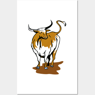 Texas Longhorn Bull Standing  Retro Posters and Art